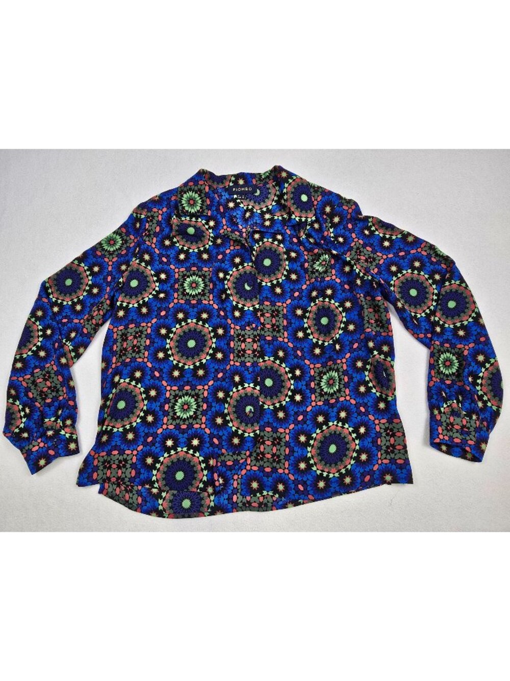 Piombo Womens Medium Funky Geometric Long Sleeve Button-Up Blouse